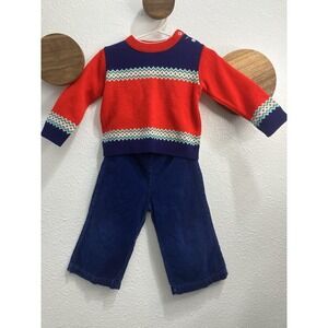 Vintage Little Angel Sweater & Corduroy Pants 2-Piece 2T 70s Retro Outfit Preppy
